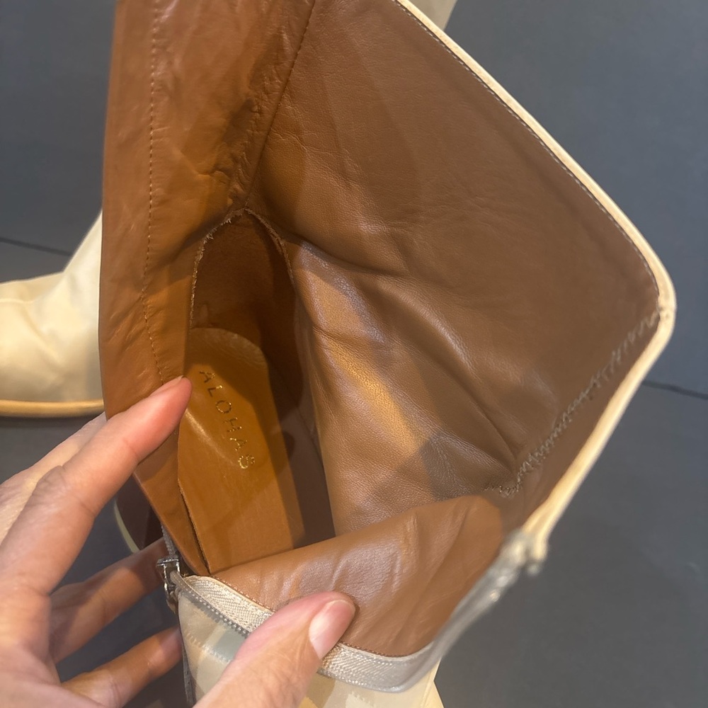 ALOHAS Light Cream Leather Square-Toe Ankle Booties - Picture 8 of 10